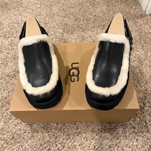 UGG Black Leather Esmee Leather Clogs